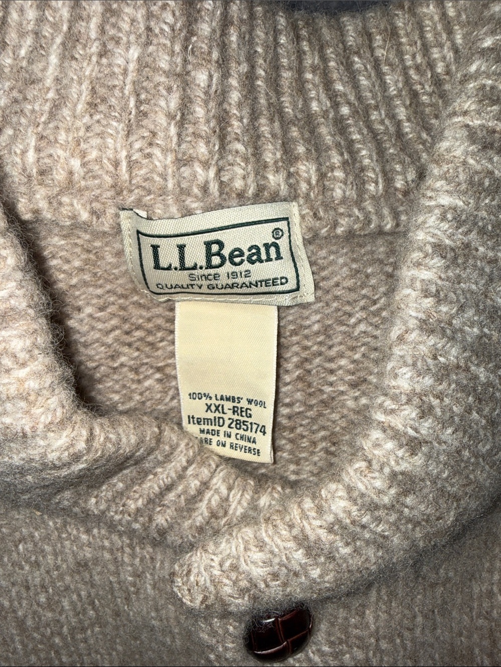 L.L. Bean Men's Taupe Crewneck Henley Sweater with Button Placket - Picture 4 of 7